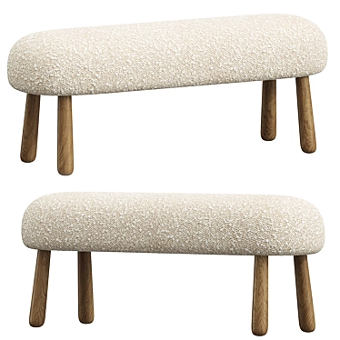 Cozy Lambswool & Walnut Bench 3D model image 1 