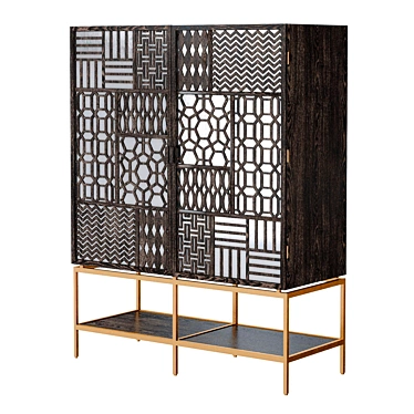 Limed Ash Fretwork Cabinet Home 3D model image 1 