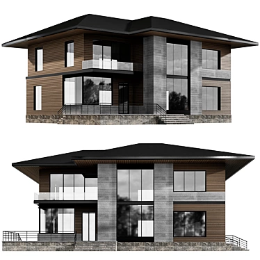 Sleek Modern House VRAY FBX 3D model image 1 