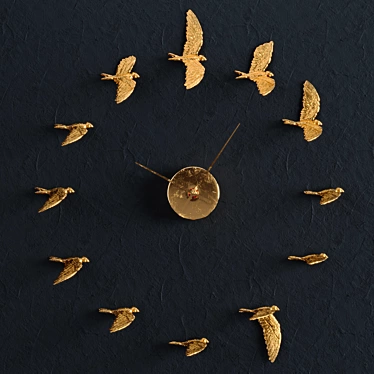 Swallow X Gilded Clock: Elegant Timepiece 3D model image 1 