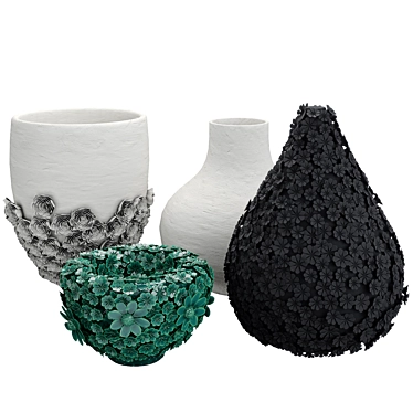 Handcrafted Ceramic Floral Vases 3D model image 1 