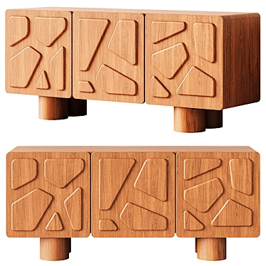 Perth Carved Wood Credenza 3D model image 1 