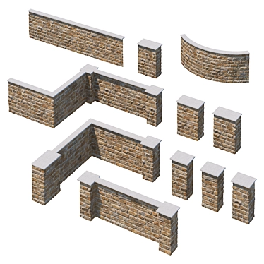 Stone Fence Kit - Travertine 3D model image 1 