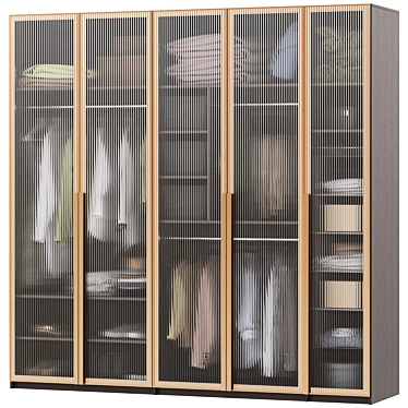 Modern Wardrobe with Ribbed Glass Doors 3D model image 1 