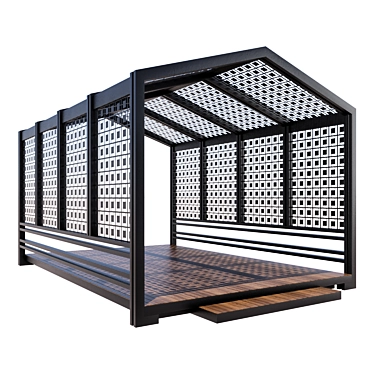 Modern Metal and Wood Gazebo 3D model image 1 