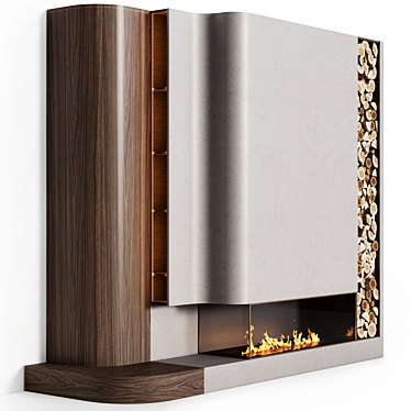 Modern Fireplace with Built-In Shelf 3D model image 1 