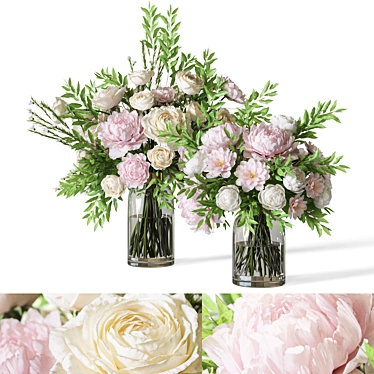 Rose Peonies Floral Bouquet Set 3D model image 1 