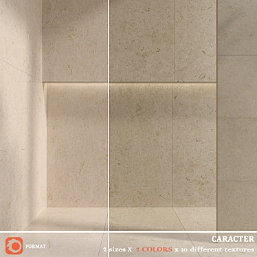 Textured CARACTER Tiles in GREIGE & ARENA 3D model image 1 