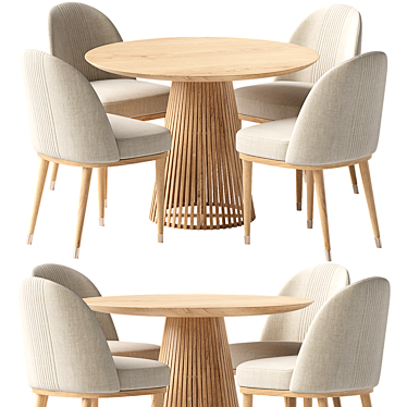 Teak Table & Tufted Chair 3D model image 1 