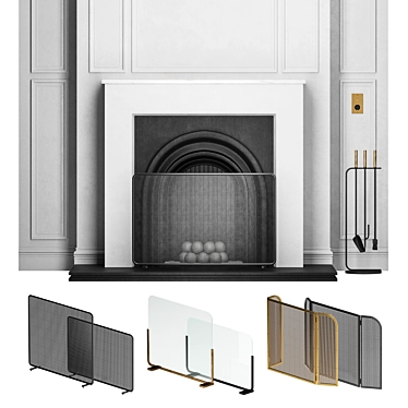 Fireplace Set with Accessories 3D model image 1 