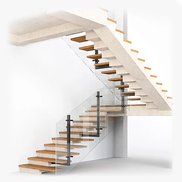 Modern Staircase 3D Model Kit 3D model image 1 