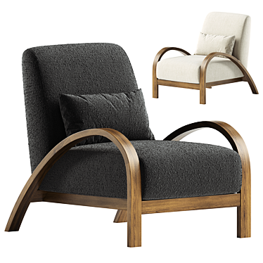 Modern Bentwood Bouclé Armchair 3D model image 1 