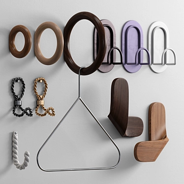 Multi-Style Wall Hook Collection 3D model image 1 