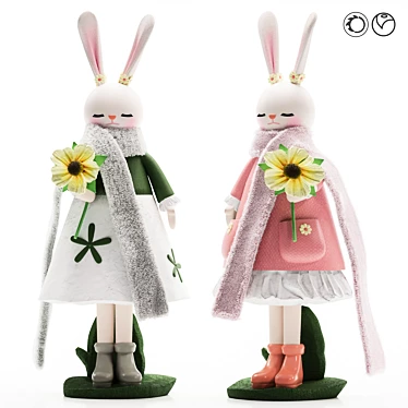 Bunny Ornament Figurine with Fur 3D model image 1 