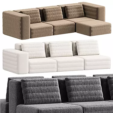 Modular Fabric Sofa with Chaise 3D model image 1 