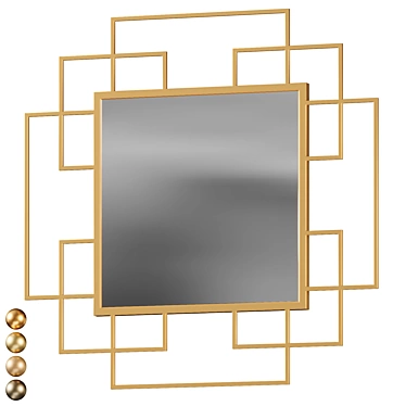 Handcrafted Geometric Gold Wall Mirror 3D model image 1 