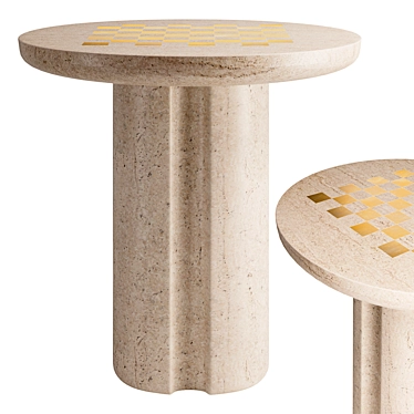 Travertine Brass Inlay Game Table 3D model image 1 