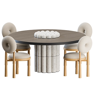 Modern Baba Chair Set with RAKU-YAKI Table 3D model image 1 