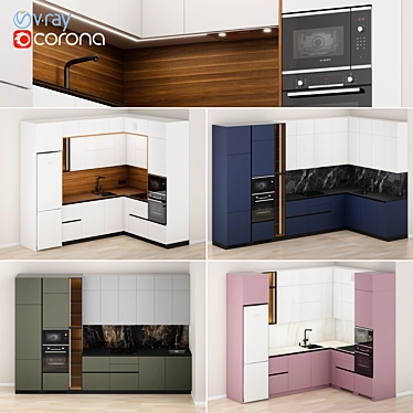 Modern Kitchen Set with Top Brands 3D model image 1 