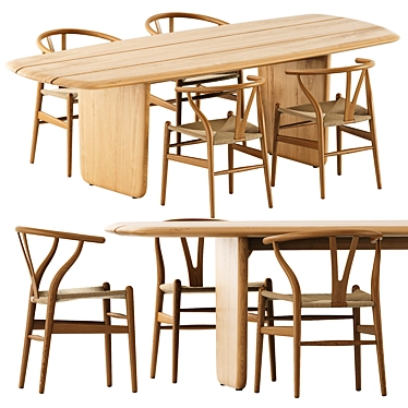 Modern Outdoor Dining Set: CH24 Chairs and Nairobi Table 3D model image 1 