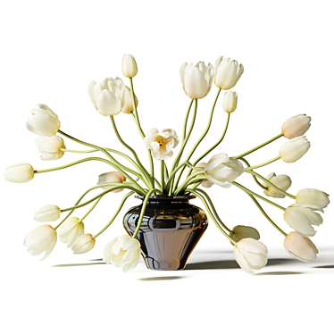 White Tulips in Black Vase 3D model image 1 