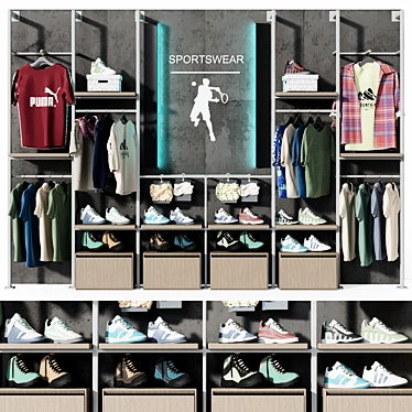 Sportswear & Footwear Retail Display Stand 3D model image 1 