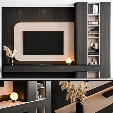 Black & Beige TV Wall Set 3D model image 1 