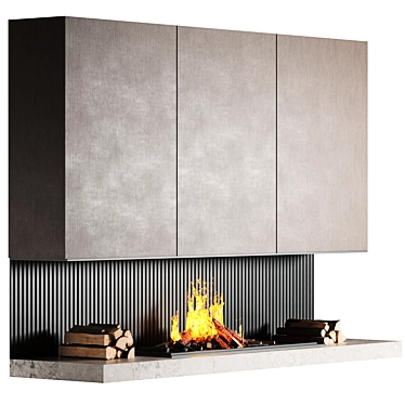 Rustic Wood Burning Fireplace 3D model image 1 