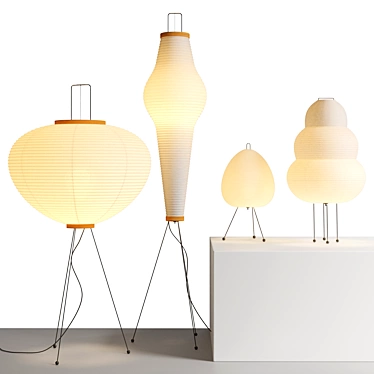 Japanese Style Rice Paper Lamp 3D model image 1 