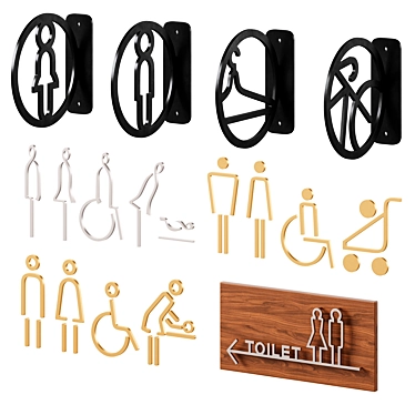 Bathroom Door Signs Set 3D model image 1 