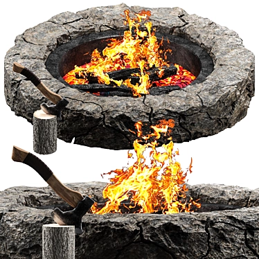 Stone Fire Bowl Set, Adjustable Lighting 3D model image 1 