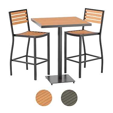 Bar stool and table with black metal legs and wood in two colors