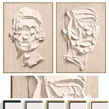 Plaster Dual Photo Frame Set 3D model image 1 