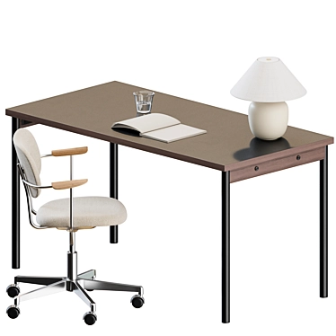 Scandinavian Style Workspace Set with Chair 3D model image 1 