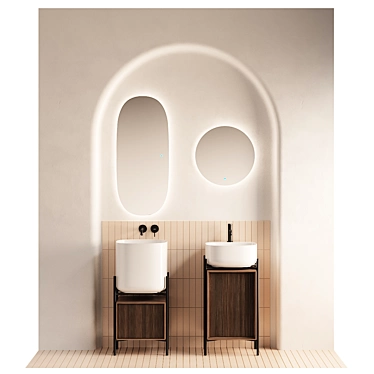 Moon Ceramic Washbasin Vanity Set 3D model image 1 