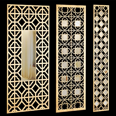 Decorative Panel Set with Mirrored Inserts 3D model image 1 