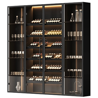 Modern Wine Cabinet Set with Dishes 3D model image 1 