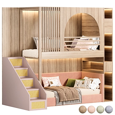 Kids Room Bunk Bed with 3D Max Design 3D model image 1 