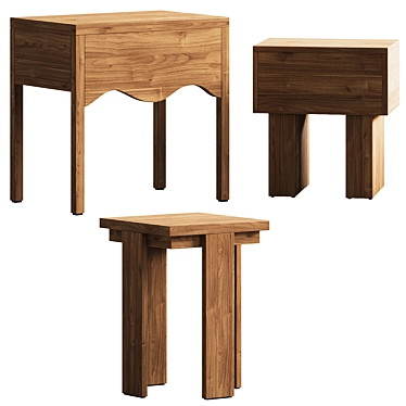 Natural Wood Bedside Table Set 3D model image 1 