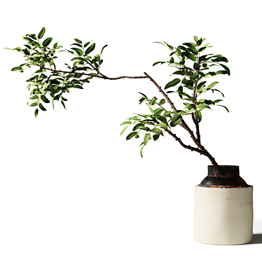 Vintage Metal Vase with Green Leaves 3D model image 1 