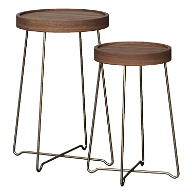 Solid Wood Side Tables Set 3D model image 1 