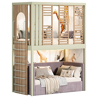  Kid's Bunk Bed Set 3D model image 1 