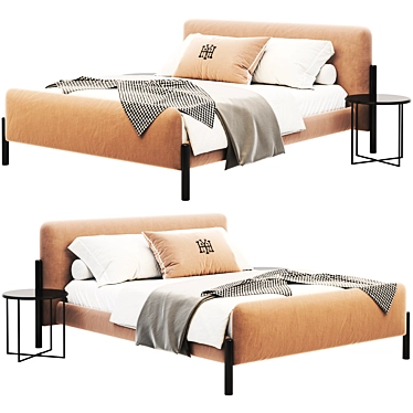 Contemporary Fabric Metal Bed Frame 3D model image 1 