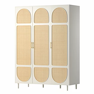 White Rattan 3-Door Wardrobe 3D model image 1 