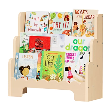 Montessori Wooden Kids Bookshelf 3D model image 1 