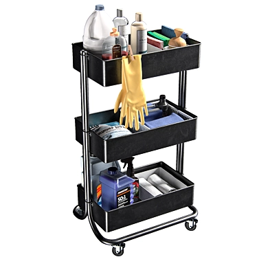 Cleaning Cart with Contents 3D model image 1 