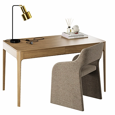  Type Oak Desk & Chair 3D model image 1 