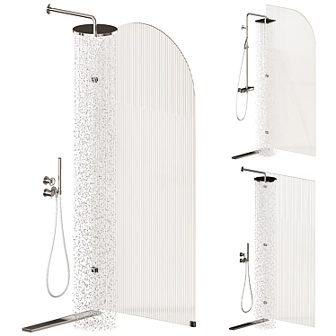 Rifled Glass Shower Partition Set 3D model image 1 