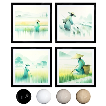  Paddy Landscape Watercolor Frames 3D model image 1 