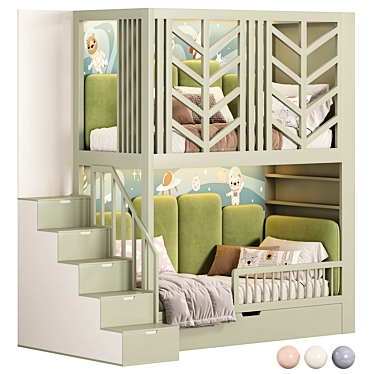 Kids Bunk Bed Set 3D model image 1 